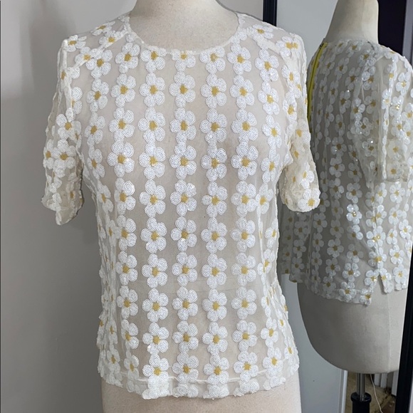 Vintage Alice Moon Daisy Embellished Blouse sequin exposed zipper feminine - Picture 1 of 10